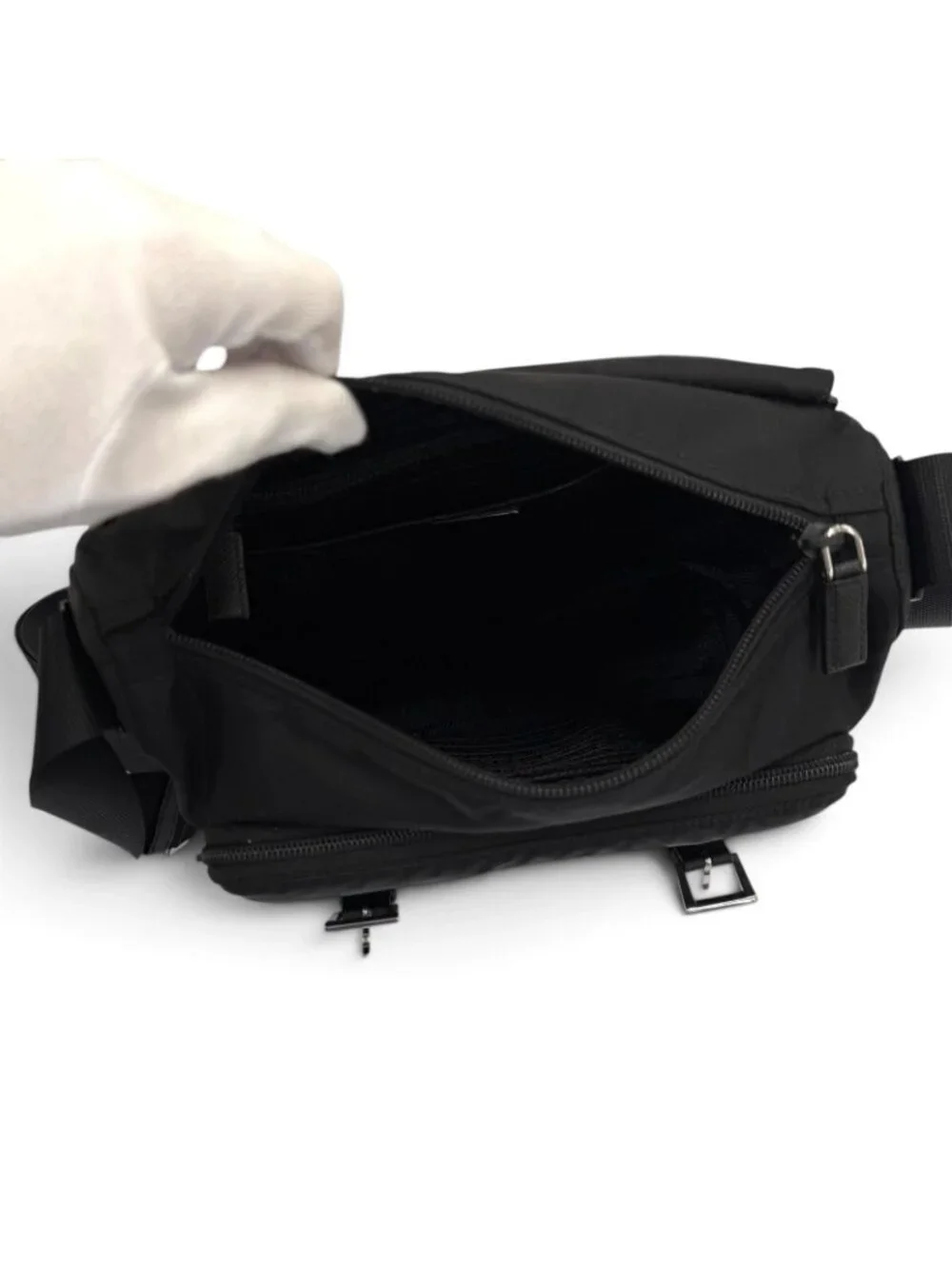 Prada Nylon Leather Re-Nylon Shoulder Bag Black